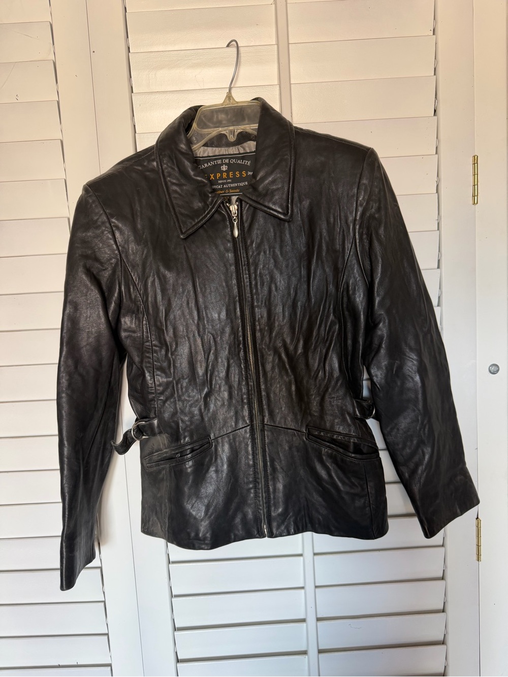 Express Black Leather Bomber Jacket